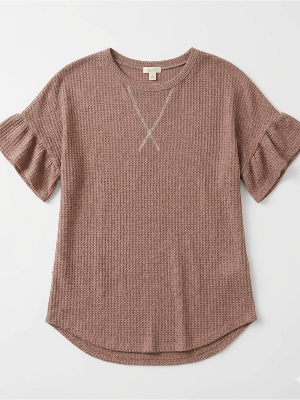 NWOT 7th Ray Mauve Waffle Knit Ruffle Sleeve Top - Small